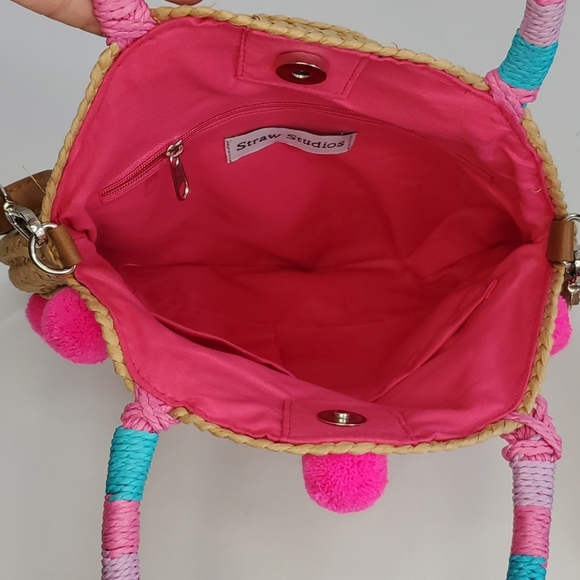 Straw Studios Pink Pom Pom straw bag - Picture 6 of 11
